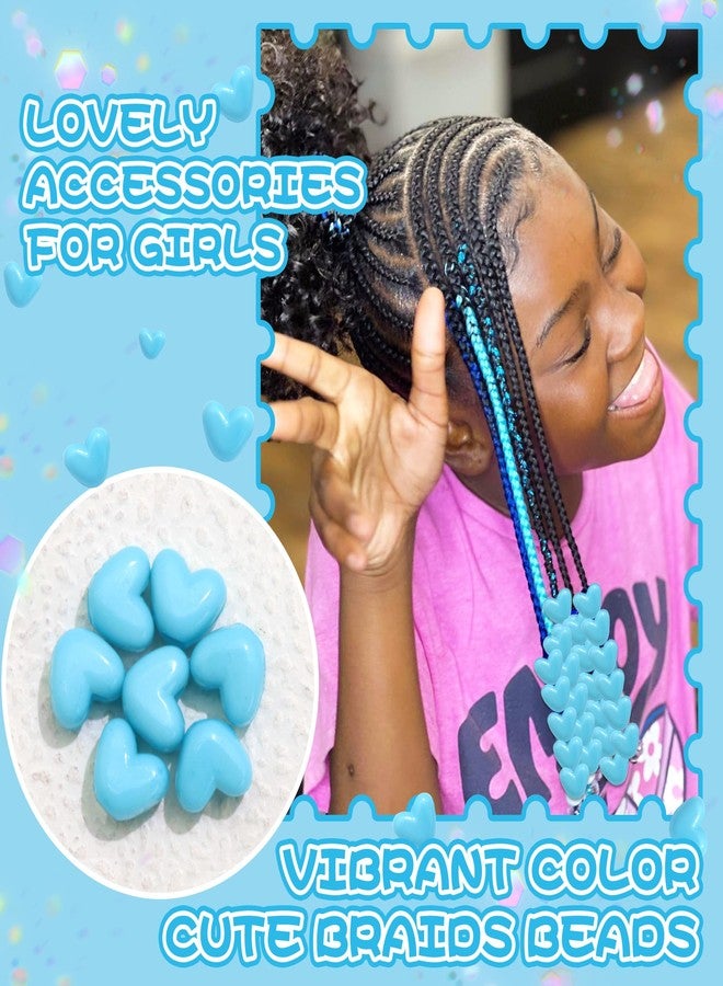 VENOFEN 90PCS Heart Hair Beads Blue Bead Loc Dreadlock Accessories for Girls Cute Heart Shape Pony Beads for Braids - Image 3